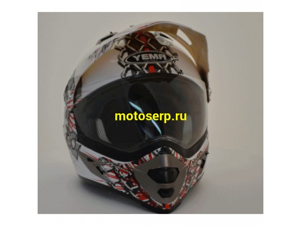 Купить  ====Шлем Кросс YM-911-1 YAMAPA со стеклом белый с красной графикой с черепами (шт.) (MM 95885  (ML 3658 купить с доставкой по Москве и России, цена, технические характеристики, комплектация фото  - motoserp.ru