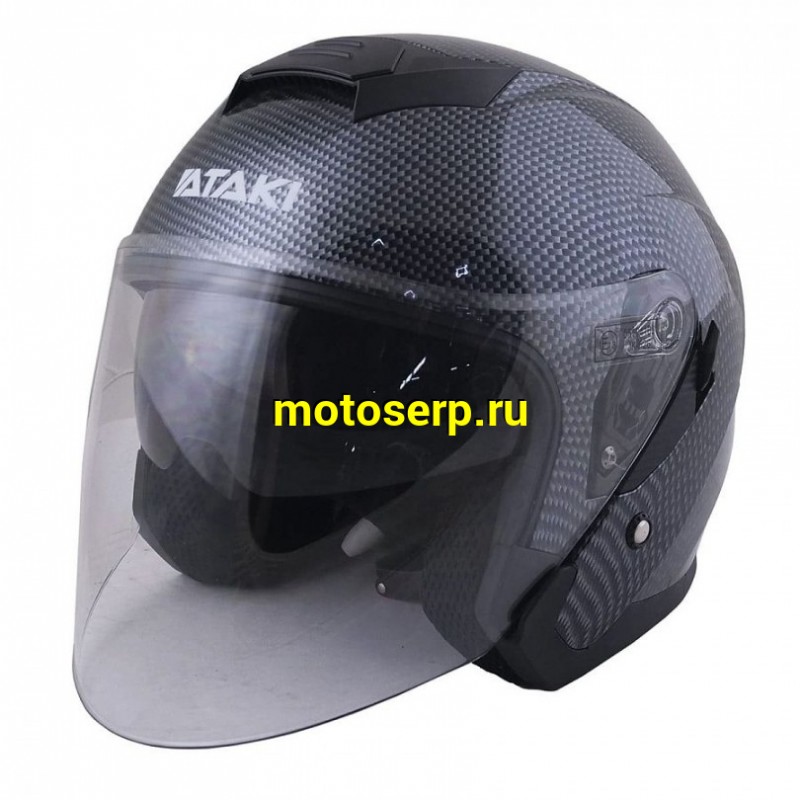 Купить  Шлем открытый  со стеклом Ataki JK526 Carbon черный/серый глянцевый S (шт) (SM 823-5665 купить с доставкой по Москве и России, цена, технические характеристики, комплектация фото  - motoserp.ru