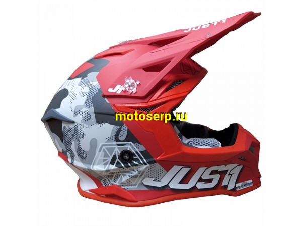 Купить  Шлем Кросс JUST1 J39 Kinetic камуфляж/серый/красный матовый (2021) L (шт) (SM 941-4513 купить с доставкой по Москве и России, цена, технические характеристики, комплектация фото  - motoserp.ru