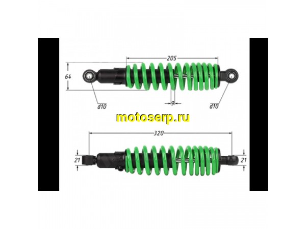 Купить  ====Амортизатор передний (L-320mm,D-10mm,d-10mm) (цв. зеленый) (шт) (0 купить с доставкой по Москве и России, цена, технические характеристики, комплектация фото  - motoserp.ru