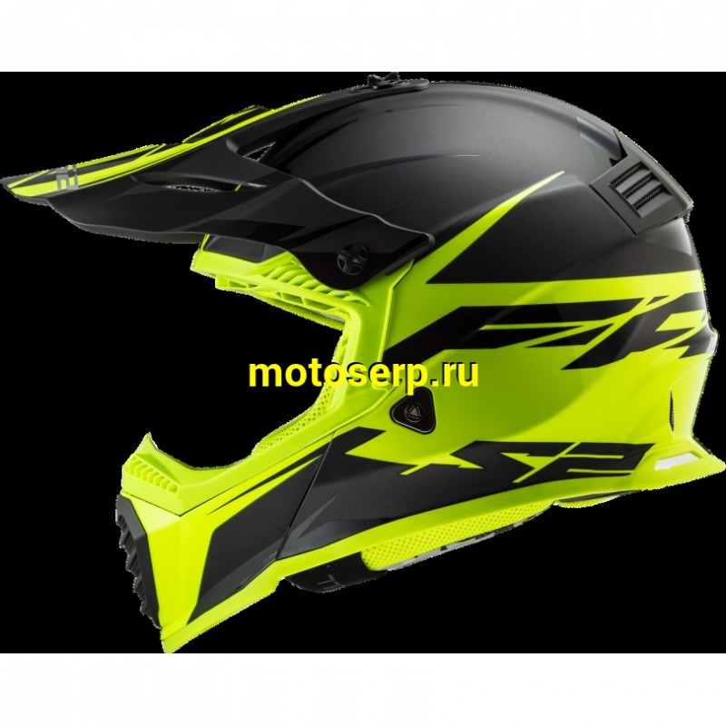 Купить  Шлем Кросс LS2 MX437 FAST EVO ROAR Black Hi-Vis Yellow (XL) (шт) (LS2 купить с доставкой по Москве и России, цена, технические характеристики, комплектация фото  - motoserp.ru