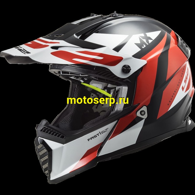 Купить  Шлем Кросс LS2 MX437 FAST EVO STRIKE BLACK WHITE RED (L) (шт) (LS2 купить с доставкой по Москве и России, цена, технические характеристики, комплектация фото  - motoserp.ru