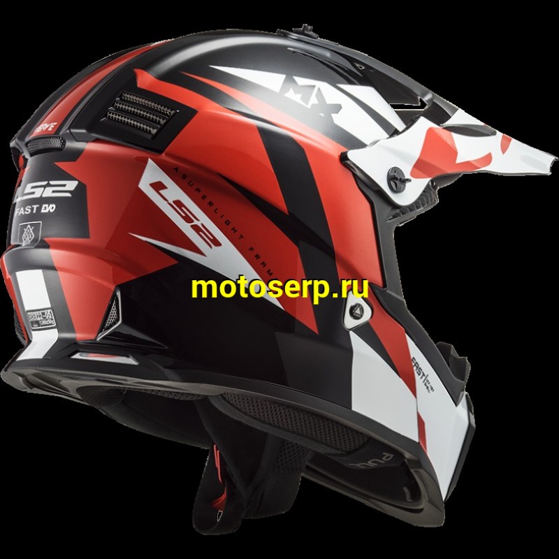 Купить  Шлем Кросс LS2 MX437 FAST EVO STRIKE BLACK WHITE RED (L) (шт) (LS2 купить с доставкой по Москве и России, цена, технические характеристики, комплектация фото  - motoserp.ru
