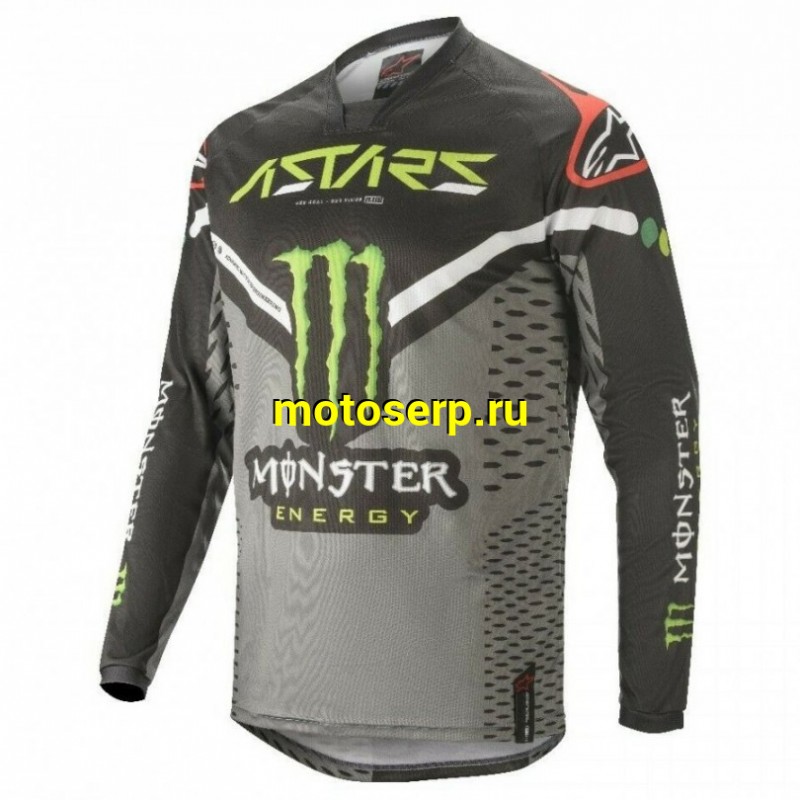 Купить  Джерси (футболка для мотокросса) V-RUS AlpineStars Raptor Monster Energy (цвет: черный/серый) (XXL) (шт) (МотоЯ купить с доставкой по Москве и России, цена, технические характеристики, комплектация фото  - motoserp.ru