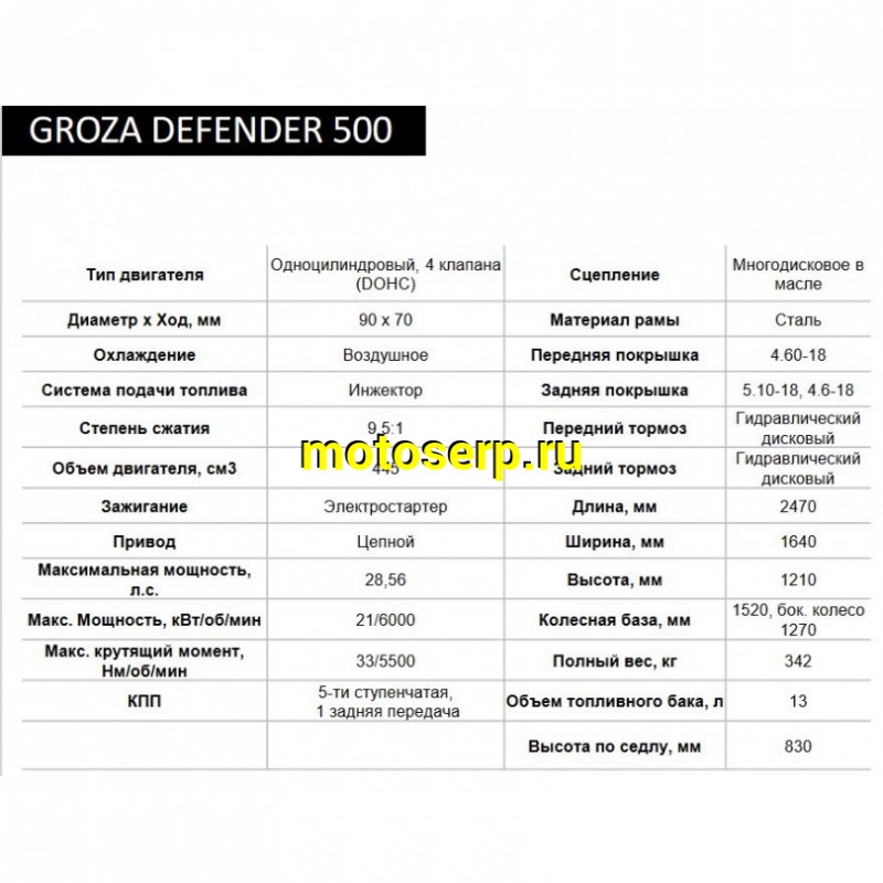 Купить  Мотоцикл GROZA DEFENDER 500 (Гроза Дефендер) (ЭПТС) 4Т,инжект.(шт) (Rolling купить с доставкой по Москве и России, цена, технические характеристики, комплектация фото  - motoserp.ru