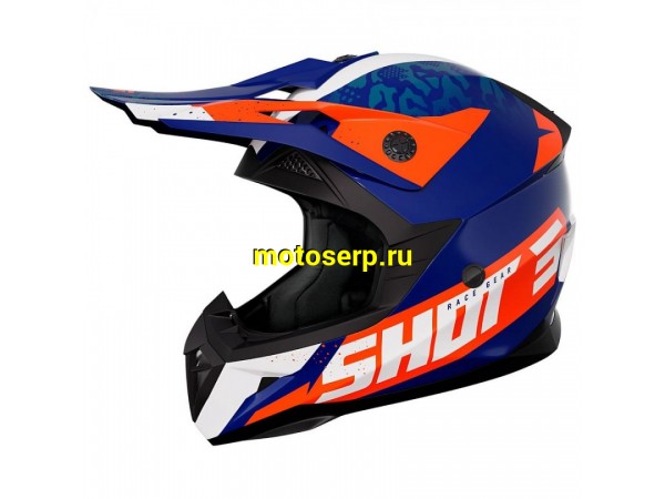 Купить  Шлем Кросс Shot PULSE AIRFIT синий/белый/оранжевый (глянцевый) (M) (SM 941-6382 купить с доставкой по Москве и России, цена, технические характеристики, комплектация фото  - motoserp.ru