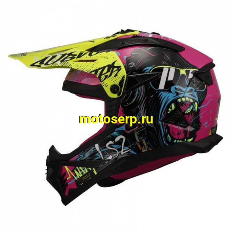 Купить  Шлем Кросс LS2 MX708 FAST II GORILLA Purple H-V Yellow (L) (шт) (LS2 купить с доставкой по Москве и России, цена, технические характеристики, комплектация фото  - motoserp.ru