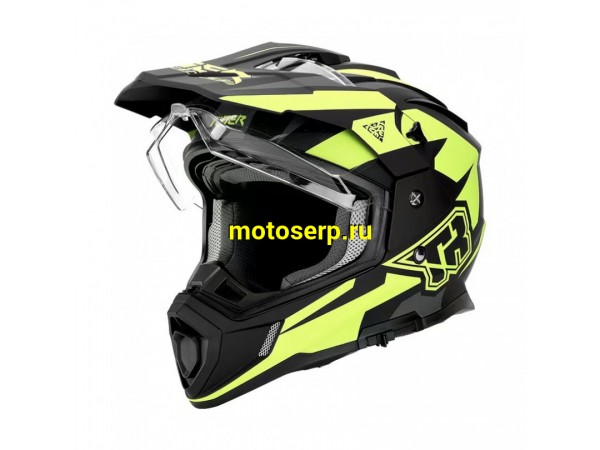 Купить  Шлем Кросс KIOSHI TR (мотард) черный/зеленый  р-р XXL 1390гр (шт) (Regul 100100-25 купить с доставкой по Москве и России, цена, технические характеристики, комплектация фото  - motoserp.ru