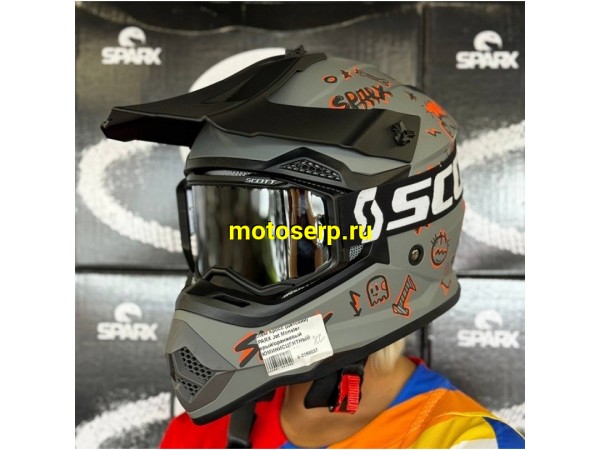 Купить  Шлем Кросс (Детский) SPARX Jet Craffity серый/оранжевый ЛЮМИНИСЦЕНТНЫЙ р-р YXL (шт) (CK купить с доставкой по Москве и России, цена, технические характеристики, комплектация фото  - motoserp.ru