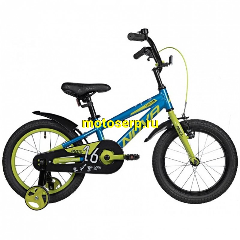 Купить  16" NOVATRACK EXTREME синий/зл (НОВАТРЕК ЭКСТРИМ) 16"; 1ск ; рама-алюм; тормоз-V-Brake (шт) (ART (M купить с доставкой по Москве и России, цена, технические характеристики, комплектация фото  - motoserp.ru