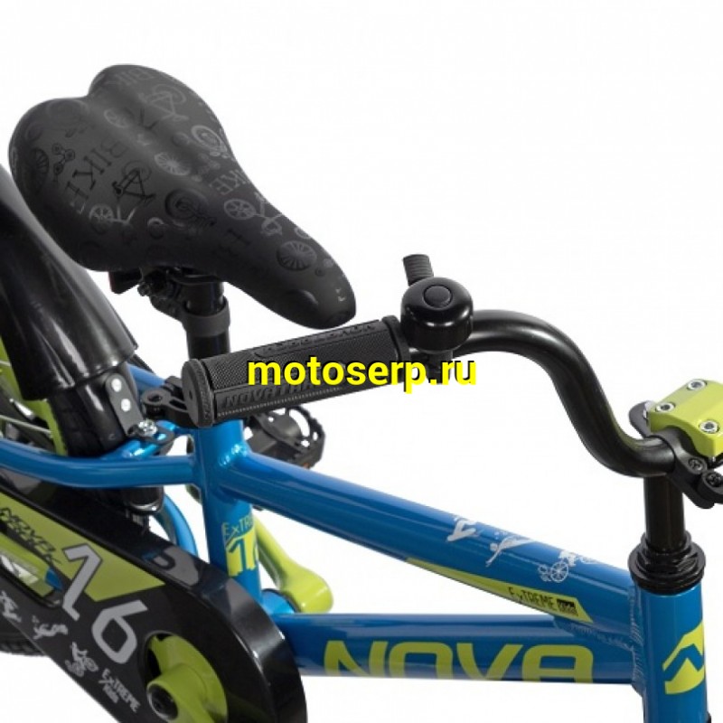 Купить  16" NOVATRACK EXTREME синий/зл (НОВАТРЕК ЭКСТРИМ) 16"; 1ск ; рама-алюм; тормоз-V-Brake (шт) (ART (M купить с доставкой по Москве и России, цена, технические характеристики, комплектация фото  - motoserp.ru