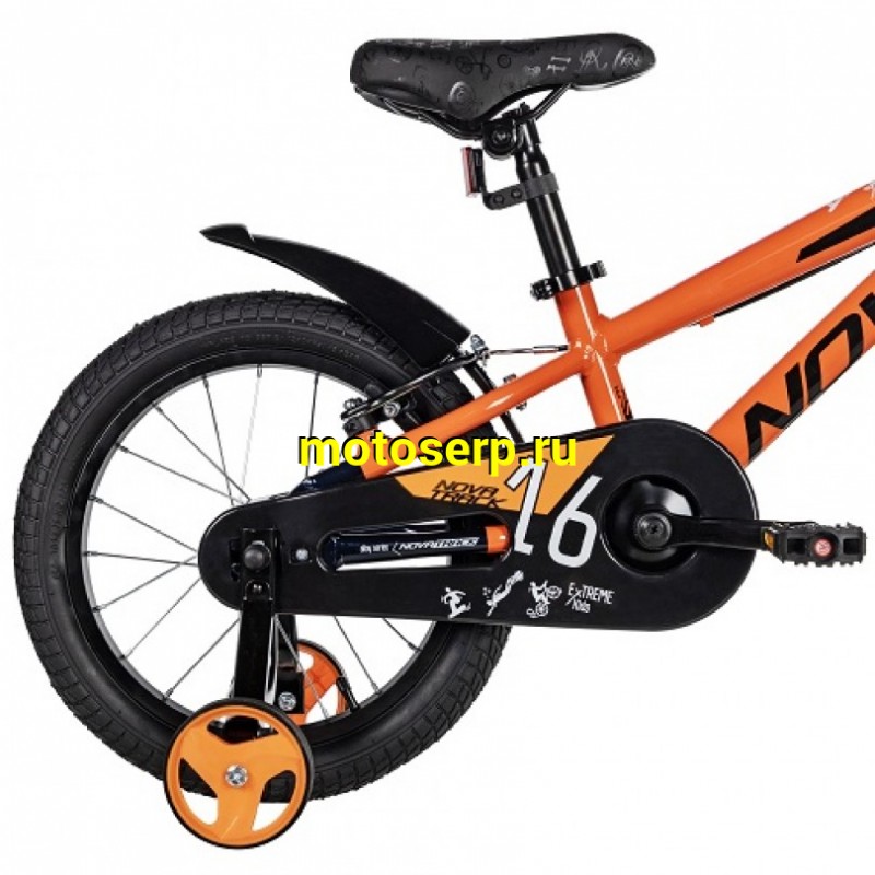 Купить  16" NOVATRACK EXTREME оранжевый (НОВАТРЕК ЭКСТРИМ) 16"; 1ск ; рама-алюм; тормоз-V-Brake (шт) (ART (M купить с доставкой по Москве и России, цена, технические характеристики, комплектация фото  - motoserp.ru