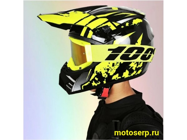 Купить  Шлем Кросс (XL) с очками100% в комплекте черный, желтый (шт) (O-N купить с доставкой по Москве и России, цена, технические характеристики, комплектация фото  - motoserp.ru