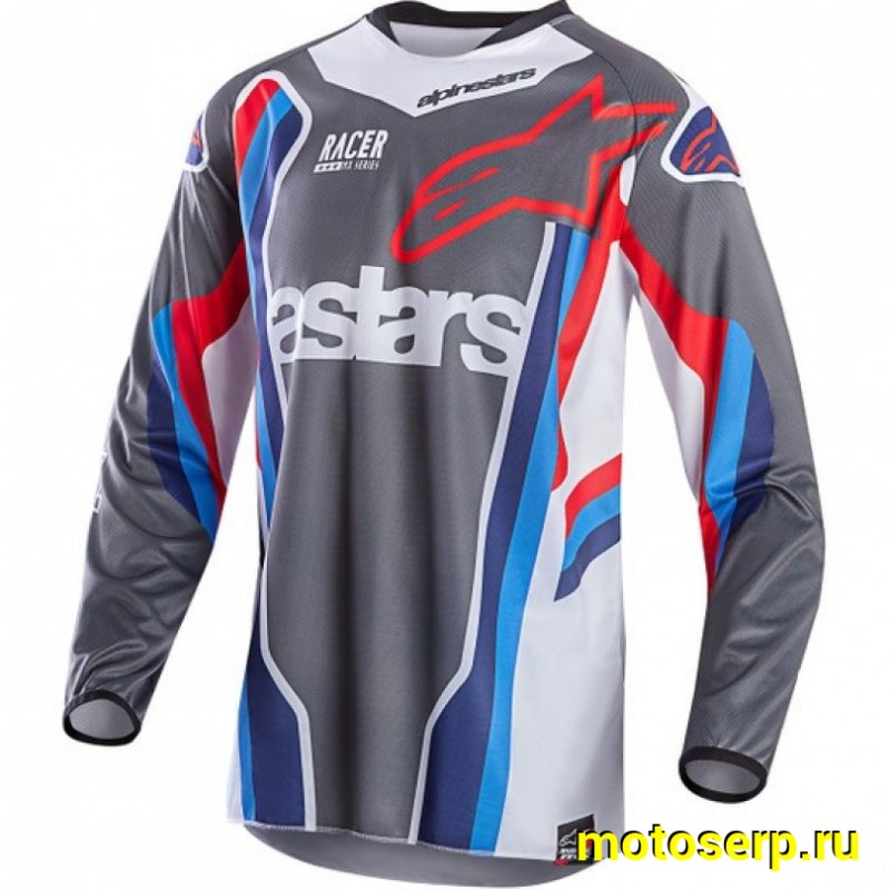 Купить  Джерси (футболка для мотокросса) V-RUS AlpineStars Racer (цвет: серый/белый) (XL) (шт) (МотоЯ купить с доставкой по Москве и России, цена, технические характеристики, комплектация фото  - motoserp.ru