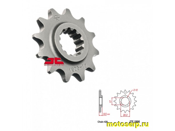 Купить  Звезда ведущая JTF1906.12 (шт) (Глад купить с доставкой по Москве и России, цена, технические характеристики, комплектация фото  - motoserp.ru