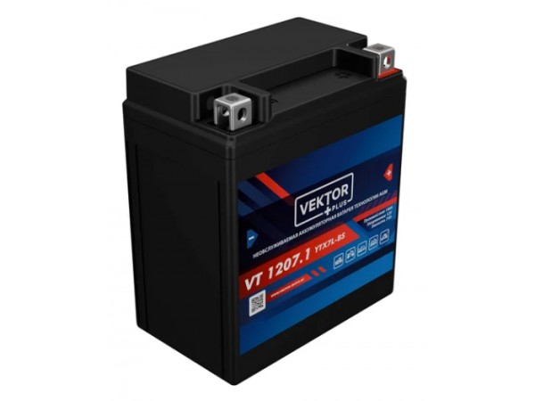 Купить  Аккумулятор 12в  7а (113x70x130) YTX7L-BS VEKTOR PLUS (шт) (VT 1207.1 купить с доставкой по Москве и России, цена, технические характеристики, комплектация фото  - motoserp.ru
