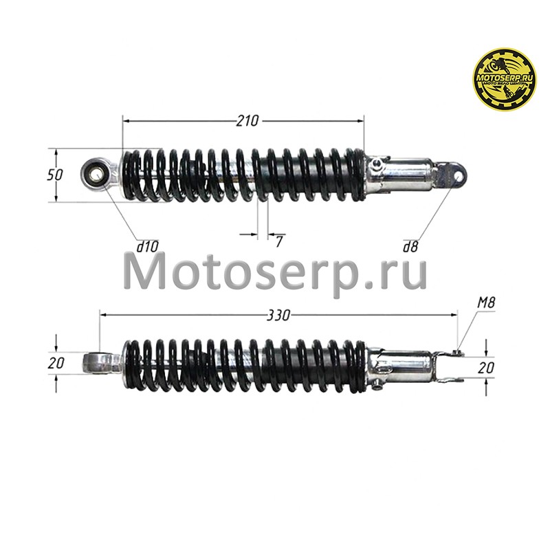 Купить  Амортизатор задний (L-330mm,D-10mm,M8) Nirvana, Major (без бачка) 150cc (шт) (Мир 04846 купить с доставкой по Москве и России, цена, технические характеристики, комплектация фото  - motoserp.ru
