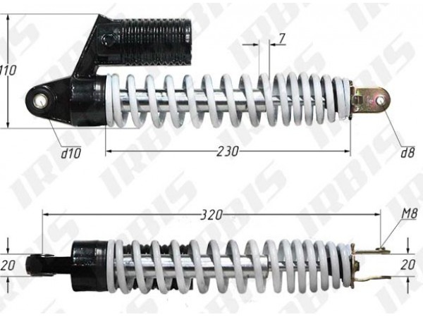 Купить  Амортизатор задний (L-290mm,D-10mm,M8) с бачком Скутер (шт) (0 купить с доставкой по Москве и России, цена, технические характеристики, комплектация фото  - motoserp.ru