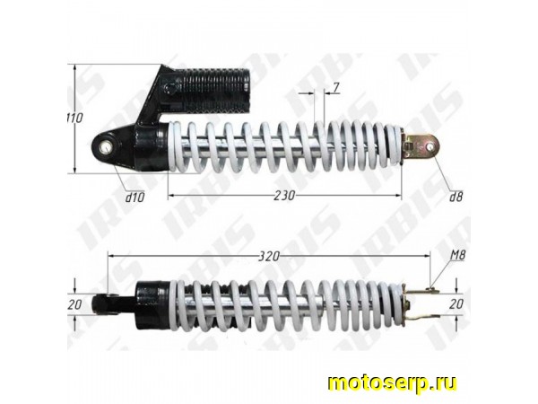Купить  Амортизатор задний (L-290mm,D-10mm,M8) с бачком Скутер (шт) (0 купить с доставкой по Москве и России, цена, технические характеристики, комплектация фото  - motoserp.ru