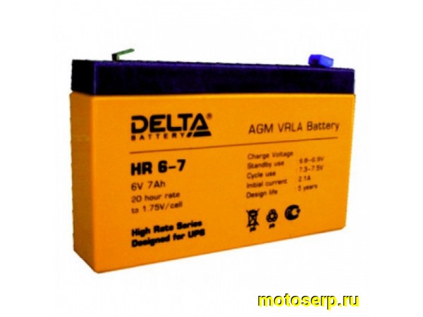 Купить  Аккумулятор 6в  7а (150/34/92) Delta (для бесперебойников и электромобилей)  (шт) (Алькор DTM 607 (MM 17778 (Мир 29622 купить с доставкой по Москве и России, цена, технические характеристики, комплектация фото  - motoserp.ru