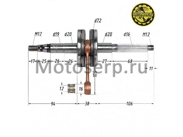 Купить  Коленвал (вал коленчатый)  1E52QMG 100cc пал d-12mm. Tactic 100 и др (шт) (R1 купить с доставкой по Москве и России, цена, технические характеристики, комплектация фото  - motoserp.ru