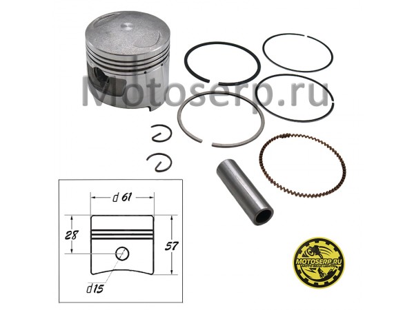 Купить  Поршень 157QMJ D61; p-15; 170cc GY6-170 Nirvana, Major (комп) (R1 купить с доставкой по Москве и России, цена, технические характеристики, комплектация фото  - motoserp.ru