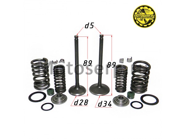 Купить  Клапан 169FMM (впуск/выпуск) (D-34mm, d-28mm, L-89mm, l-89mm, T-5mm, t-5mm) CB250 TTR250 и др (пар) (ML 5211 купить с доставкой по Москве и России, цена, технические характеристики, комплектация фото  - motoserp.ru