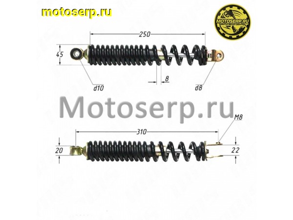 Купить  Амортизатор задний (L-310mm,D-10mm,M8) Z50R,LX,LEAD90 (шт) (TATA 10046538 купить с доставкой по Москве и России, цена, технические характеристики, комплектация фото  - motoserp.ru