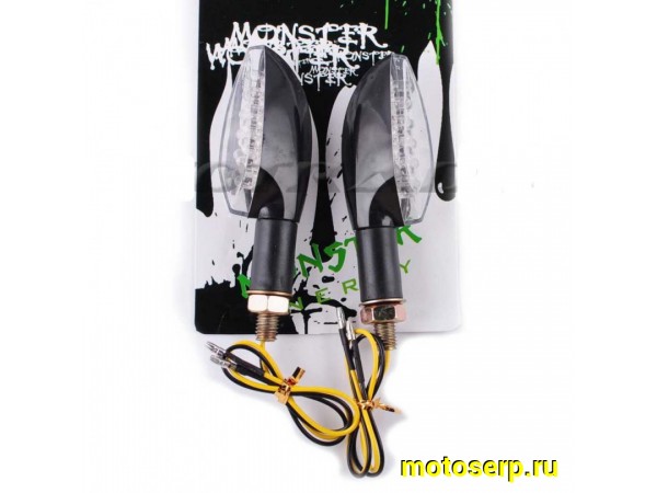 Купить  Поворотник диодный "MONSTER ENERGY" (стреловидный (черные, прозрачные) (пар)  (0 купить с доставкой по Москве и России, цена, технические характеристики, комплектация фото  - motoserp.ru