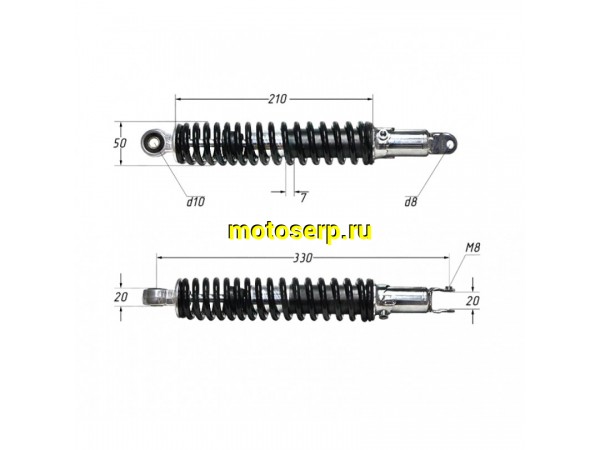 Купить  Амортизатор задний (L-335mm,D- 10mm,d-8mm) VOLCAN (шт) (ML 3944 купить с доставкой по Москве и России, цена, технические характеристики, комплектация фото  - motoserp.ru