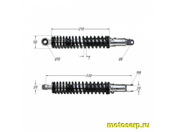 Купить  Амортизатор задний (L-335mm,D- 10mm,d-8mm) VOLCAN (шт) (ML 3944 купить с доставкой по Москве и России, цена, технические характеристики, комплектация фото  - motoserp.ru