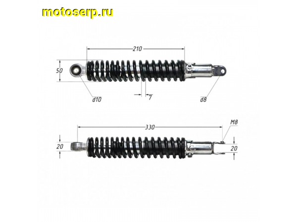 Купить  Амортизатор задний (L-335mm,D- 10mm,d-8mm) VOLCAN (шт) (ML 3944 купить с доставкой по Москве и России, цена, технические характеристики, комплектация фото  - motoserp.ru
