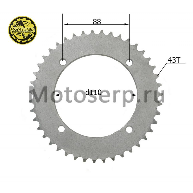 Купить  Звезда ведомая голая (венец) (428-43) (428-43T D-110mm, 4x88mm) TTR110 (шт) (0 купить с доставкой по Москве и России, цена, технические характеристики, комплектация фото  - motoserp.ru