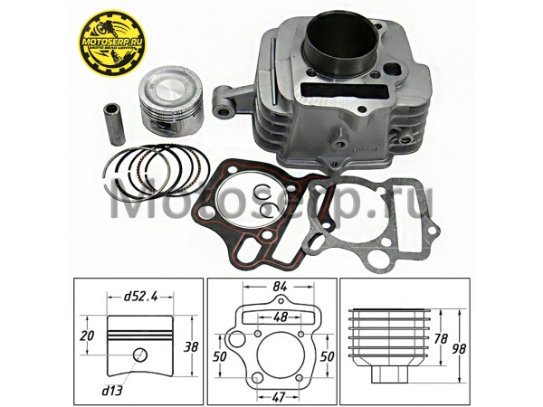 Купить  ЦПГ, поршневая группа 139FMB (154FMH) Шторм 125cc (D52,4; p-13; h-78; L-98) с УХОМ (шт) (MM 90090  купить с доставкой по Москве и России, цена, технические характеристики, комплектация фото  - motoserp.ru