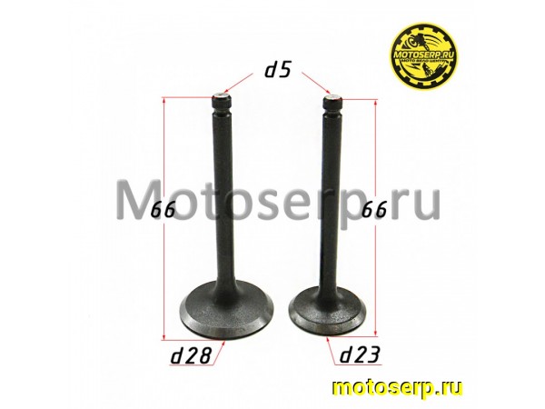 Купить  Клапан 139FMB (впуск/выпуск) (D-28mm, d-23mm, L-66mm, l-66mm, T-5mm, t-5mm) YX125,YX140,LF120 OEM, ММ STORM и др.(пар) (MM 94146 купить с доставкой по Москве и России, цена, технические характеристики, комплектация фото  - motoserp.ru