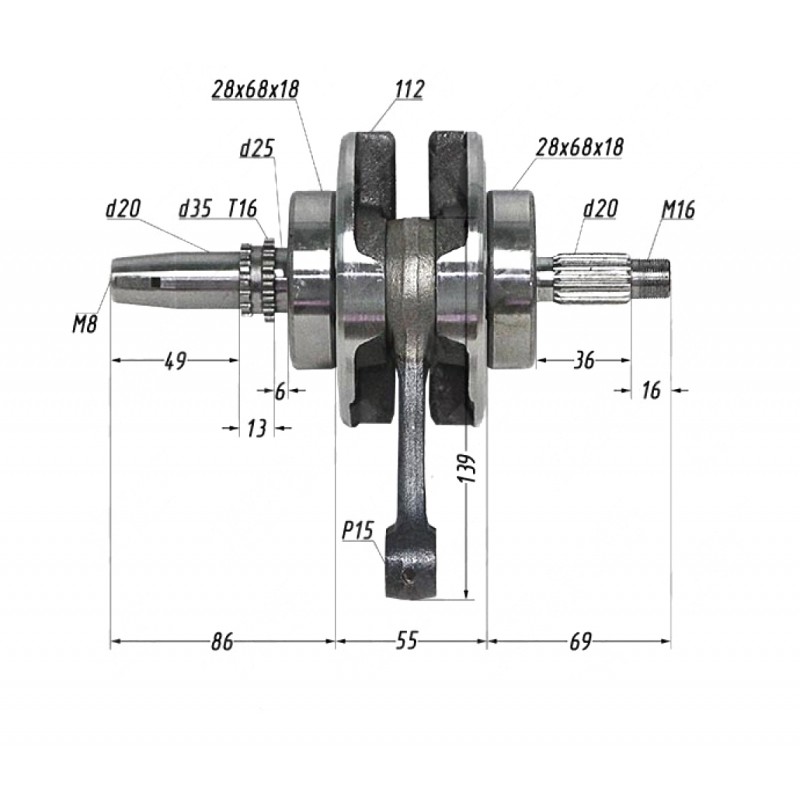 Купить  Коленвал (вал коленчатый) 156FMI,157FMI,162FMJ (CB125-150) p15mm (цепной ГРМ) (шт) (0 купить с доставкой по Москве и России, цена, технические характеристики, комплектация фото  - motoserp.ru