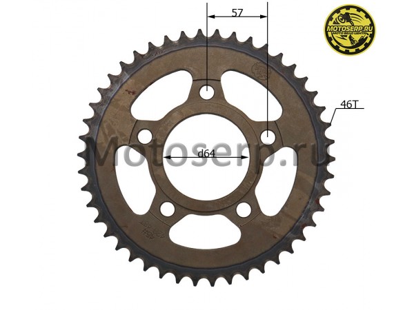 Купить  Звезда ведомая голая (венец) (428-46) (428-46T D-64mm, 5x57mm) (шт) (SM 687-7457 купить с доставкой по Москве и России, цена, технические характеристики, комплектация фото  - motoserp.ru