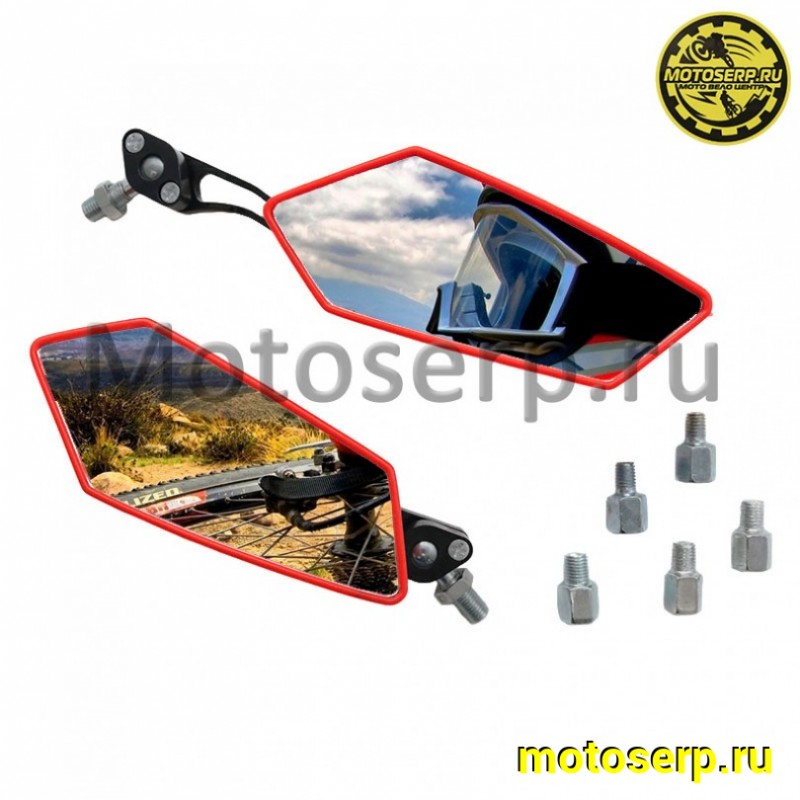 Купить  Зеркала (d-10mm, прав резьба) квадрат Красные (пар)  (0 купить с доставкой по Москве и России, цена, технические характеристики, комплектация фото  - motoserp.ru