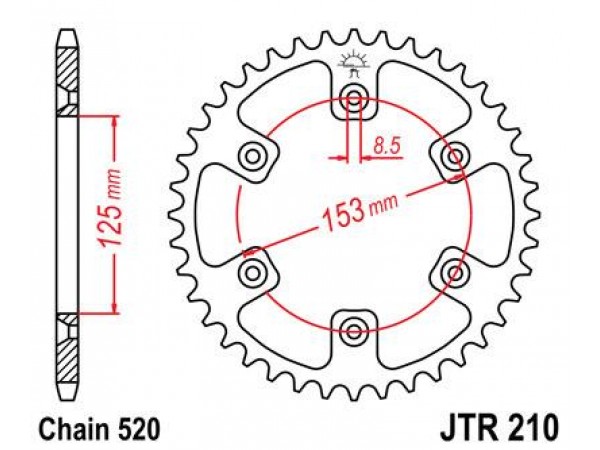 Купить  Звезда ведомая голая (венец) (520-52) (520-52T D-125mm, 6x77mm) JTR210.52SC (шт) (TS купить с доставкой по Москве и России, цена, технические характеристики, комплектация фото  - motoserp.ru