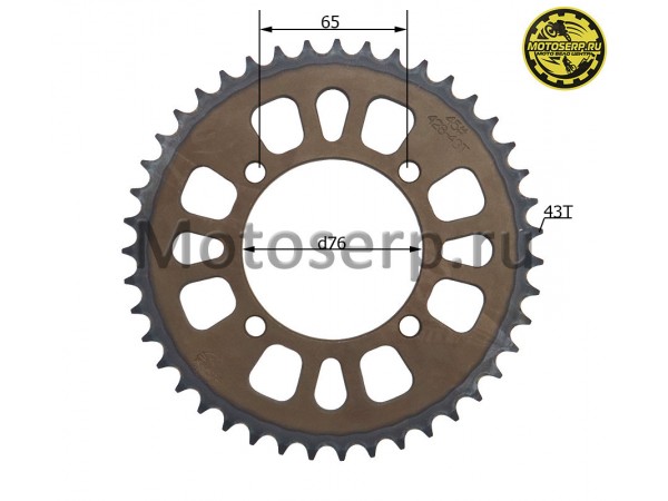 Купить  Звезда ведомая голая (венец) (428-43) (428-43T D-76mm, 4x65mm) TTR125,  BSE PH10-125 и др. питбайков (шт) (SM 687-6125 купить с доставкой по Москве и России, цена, технические характеристики, комплектация фото  - motoserp.ru