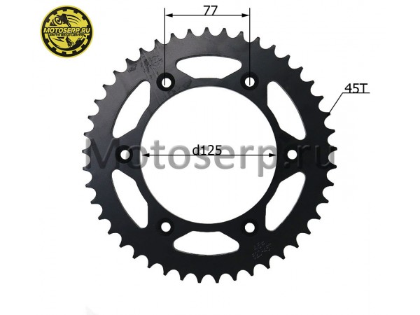 Купить  Звезда ведомая голая (венец) (520-45) (520-45T D-125mm, 6x77mm) KAYO K6, T4, T6 (JT R210) (шт) (MOTO-SKUTER 17477 купить с доставкой по Москве и России, цена, технические характеристики, комплектация фото  - motoserp.ru