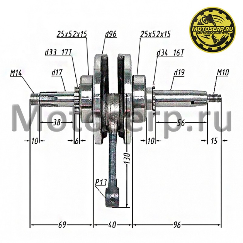 Купить  Коленвал (вал коленчатый) 153FMI YX125cc (L-203mm; p-13, шатун L-130mm, щеки d-96mm) (эл.стартер) OEM (шт) (SM 015-2211 купить с доставкой по Москве и России, цена, технические характеристики, комплектация фото  - motoserp.ru