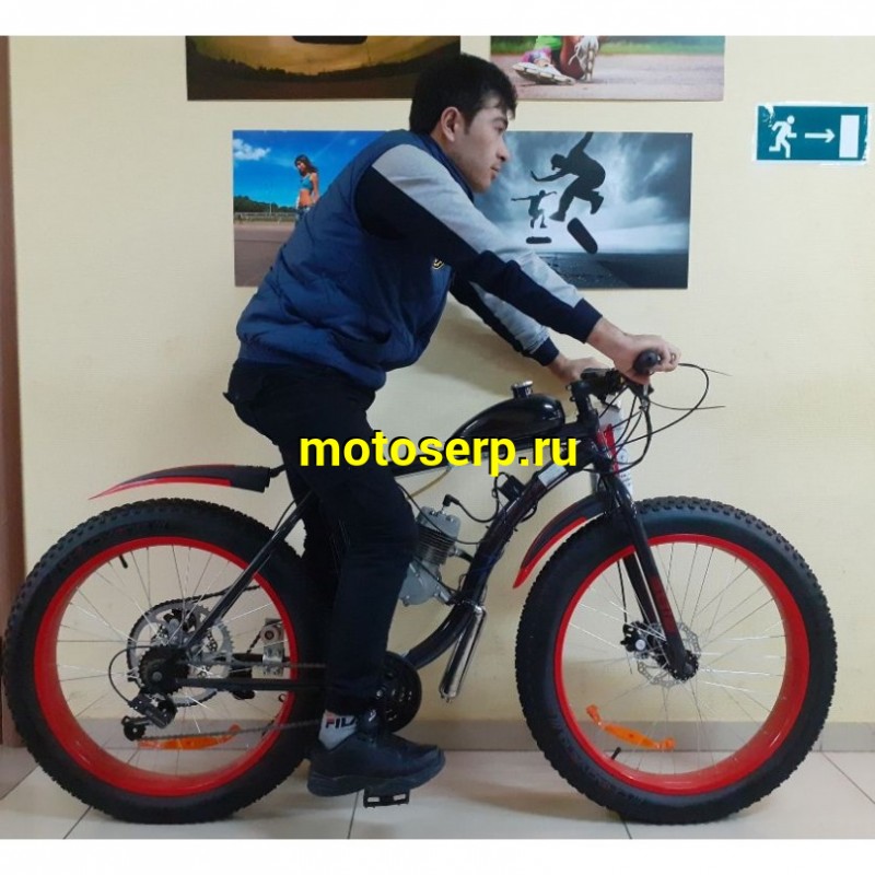 Купить  Велосипед с мотором FAT BLACK ONE MONSTER (Блек Ван Монстр 80) с двигателем 2так, колеса 26", CDI, 3лс. (шт) (MM 38900  купить с доставкой по Москве и России, цена, технические характеристики, комплектация фото  - motoserp.ru