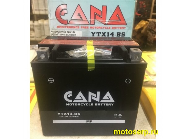 Купить  ====Аккумулятор 12в 12а (105х77х140) YTX-14BS (180A EN) CANA (шт) (0 купить с доставкой по Москве и России, цена, технические характеристики, комплектация фото  - motoserp.ru