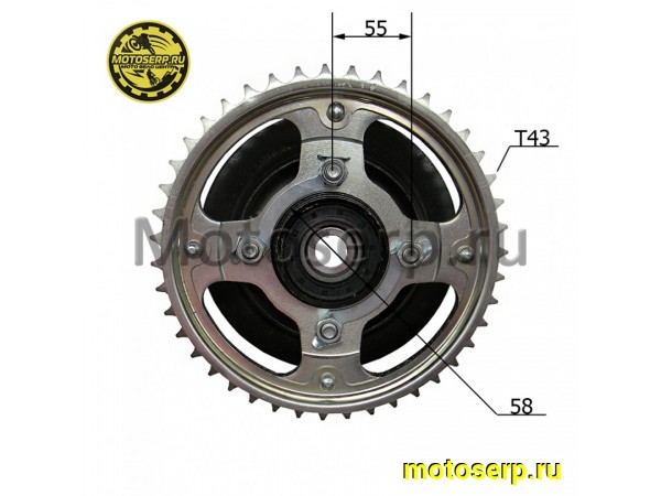 Купить  Звезда ведомая в сб. (428-43) (428-43T D-58mm, 4x55mm) Racer RC200 (шт) (TATA 800000692 купить с доставкой по Москве и России, цена, технические характеристики, комплектация фото  - motoserp.ru