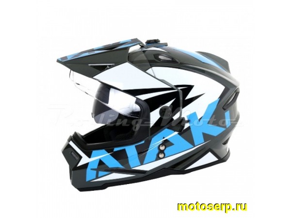 Купить  ====Шлем Кросс Ataki JK802 (мотард) Rampage Hi-Vis серый/синий глянцевый р-р XL  1150гр (шт)  (SM 763-2051 купить с доставкой по Москве и России, цена, технические характеристики, комплектация фото  - motoserp.ru