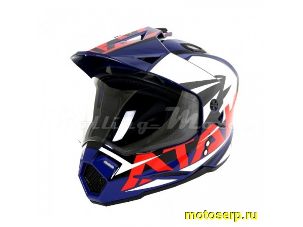 Купить  ====Шлем Кросс Ataki JK802 (мотард) Rampage Hi-Vis синий/красный глянцевый р-р M  1150гр (шт)  (SM 763-5895 купить с доставкой по Москве и России, цена, технические характеристики, комплектация фото  - motoserp.ru