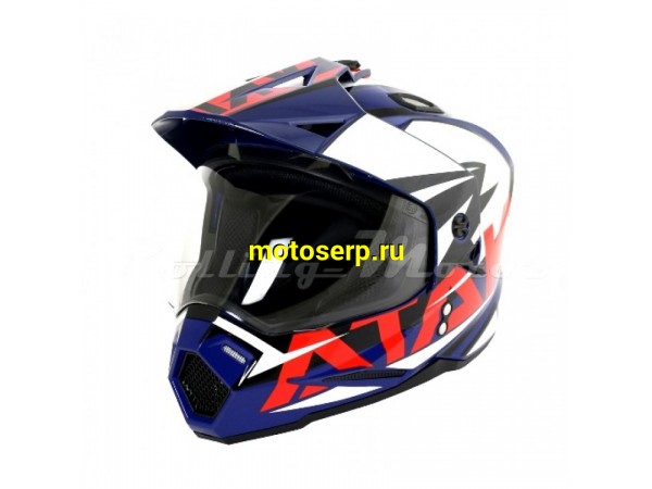 Купить  ====Шлем Кросс Ataki JK802 (мотард) Rampage Hi-Vis синий/красный глянцевый р-р M  1150гр (шт)  (SM 763-5895 купить с доставкой по Москве и России, цена, технические характеристики, комплектация фото  - motoserp.ru