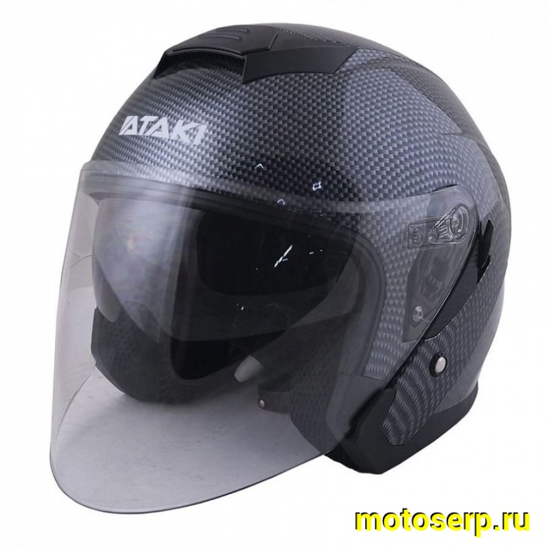 Купить  Шлем открытый  со стеклом Ataki JK526 Carbon черный/серый глянцевый L (шт) (SM 823-2201 купить с доставкой по Москве и России, цена, технические характеристики, комплектация фото  - motoserp.ru