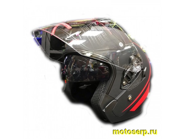 Купить  Шлем открытый  со стеклом Ataki JK526 Stripe черный/красный матовый M (шт) (SM 823-8988 купить с доставкой по Москве и России, цена, технические характеристики, комплектация фото  - motoserp.ru